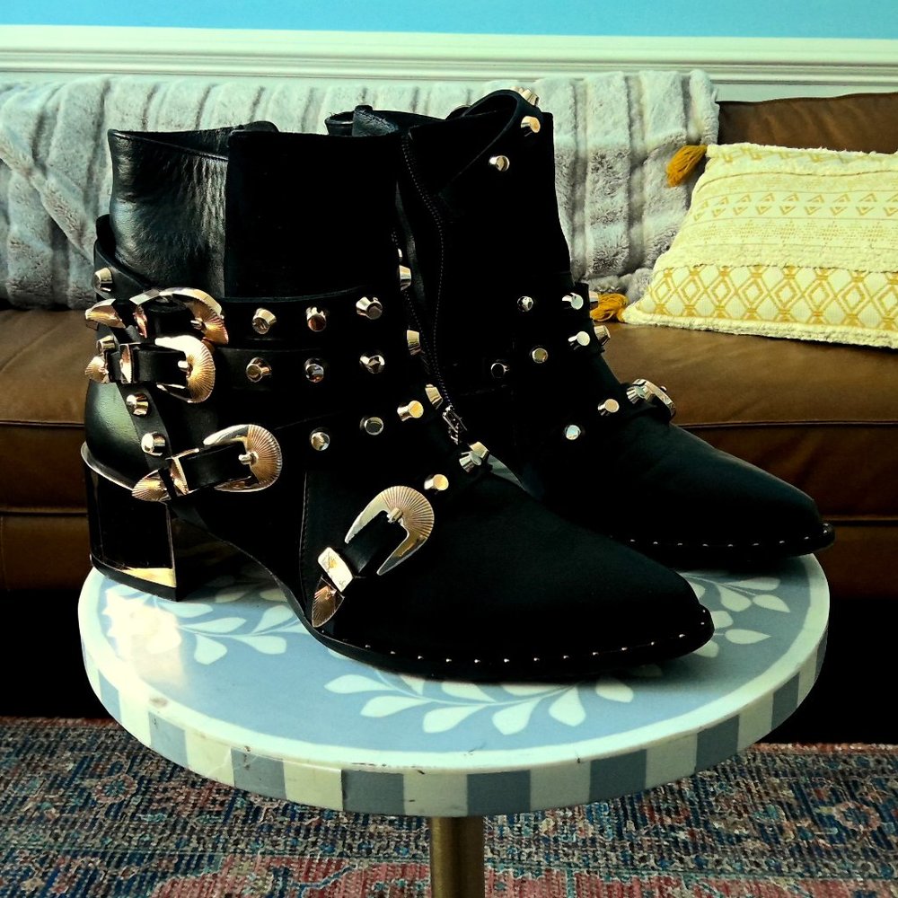 Women's - Ivy Kirzhner - Black Leather Boots with Gold Detailing